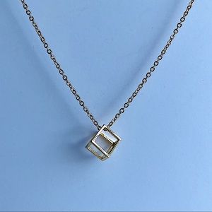 Gold plated Stainless steel necklace,cube pendant